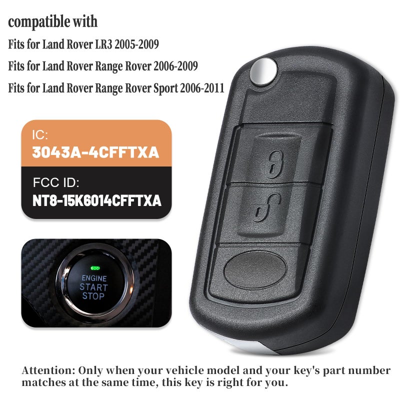 Keyecu Replacement Flip Remote Car Key Fob 315MHz PCF7941 for LR3 Range Rover Sport 2005-2011 FCC ID:NT8-15K6014CFFTXA - Image 3